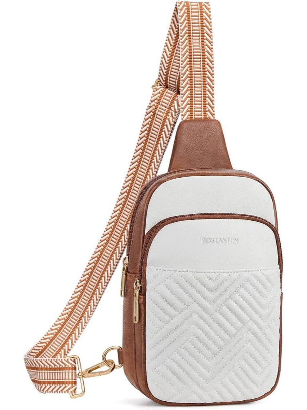 Women's Beige Quilted Sling Leather Fanny Pack Travel Purse Crossbody Bag